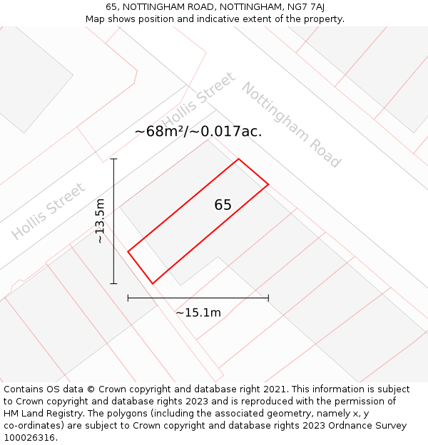 65, NOTTINGHAM ROAD, NOTTINGHAM, NG7 7AJ: Plot and title map