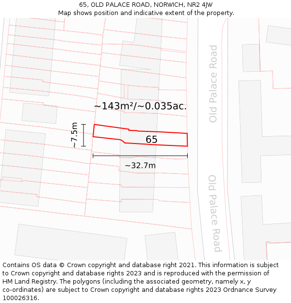 65, OLD PALACE ROAD, NORWICH, NR2 4JW: Plot and title map