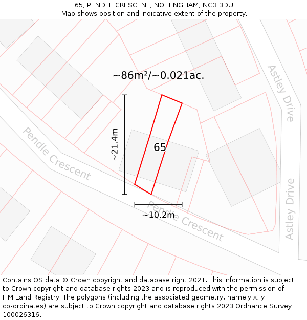 65, PENDLE CRESCENT, NOTTINGHAM, NG3 3DU: Plot and title map