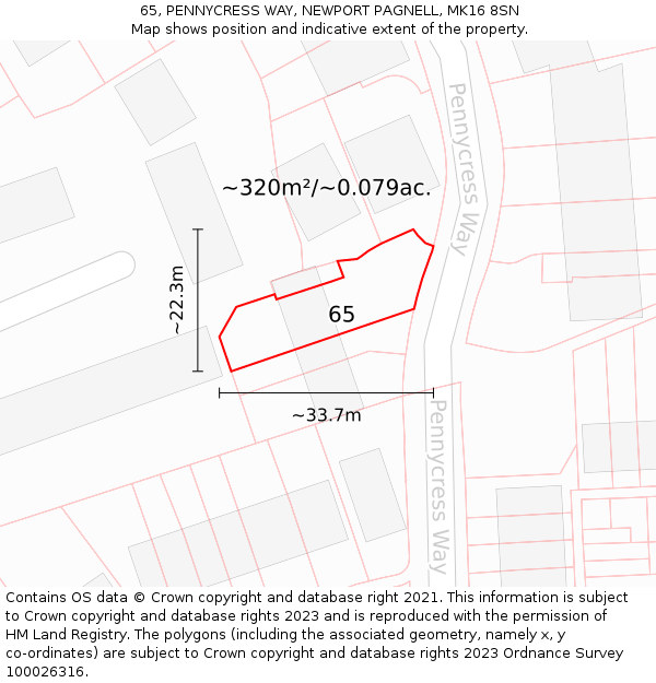65, PENNYCRESS WAY, NEWPORT PAGNELL, MK16 8SN: Plot and title map