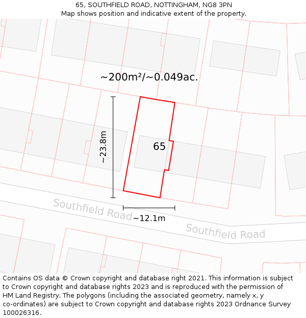 65, SOUTHFIELD ROAD, NOTTINGHAM, NG8 3PN: Plot and title map