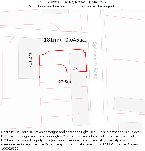 65, SPIXWORTH ROAD, NORWICH, NR6 7NQ: Plot and title map