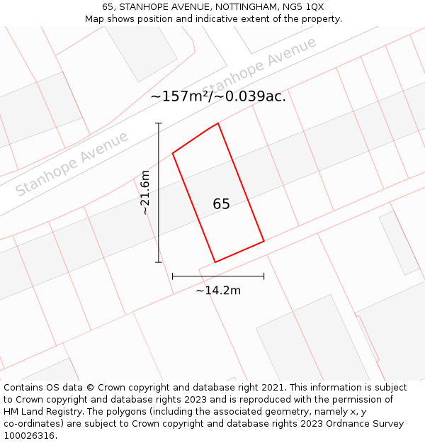 65, STANHOPE AVENUE, NOTTINGHAM, NG5 1QX: Plot and title map