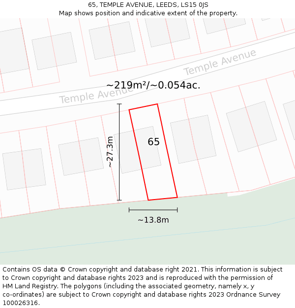 65, TEMPLE AVENUE, LEEDS, LS15 0JS: Plot and title map