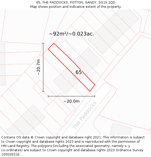65, THE PADDOCKS, POTTON, SANDY, SG19 2QD: Plot and title map