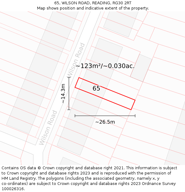 65, WILSON ROAD, READING, RG30 2RT: Plot and title map