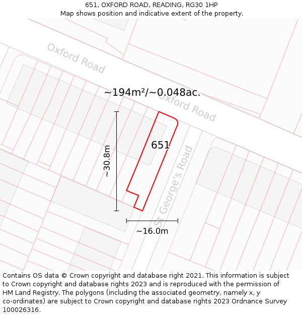 651, OXFORD ROAD, READING, RG30 1HP: Plot and title map