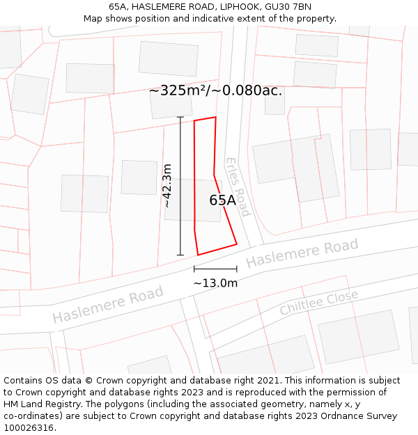 65A, HASLEMERE ROAD, LIPHOOK, GU30 7BN: Plot and title map