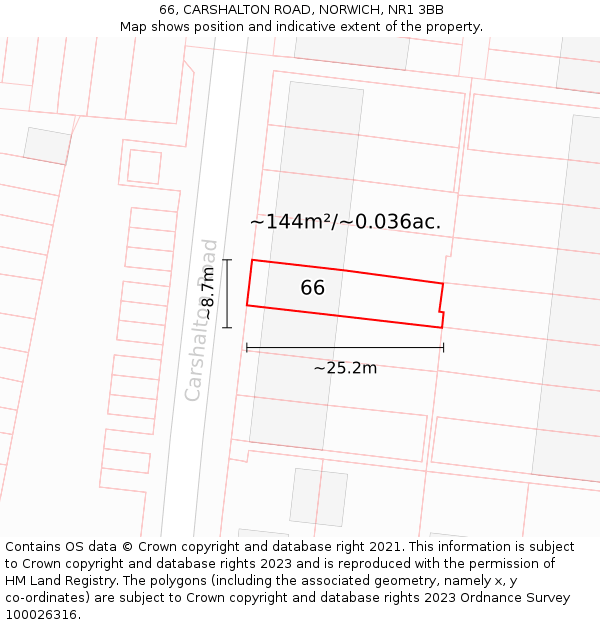 66, CARSHALTON ROAD, NORWICH, NR1 3BB: Plot and title map