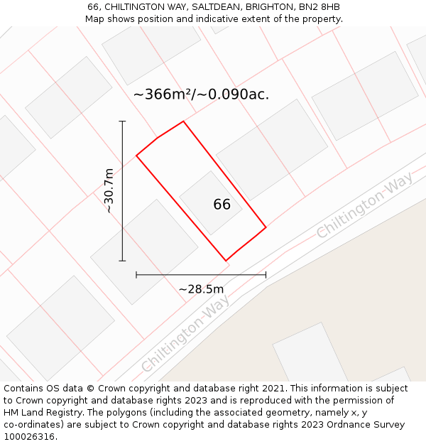 66, CHILTINGTON WAY, SALTDEAN, BRIGHTON, BN2 8HB: Plot and title map