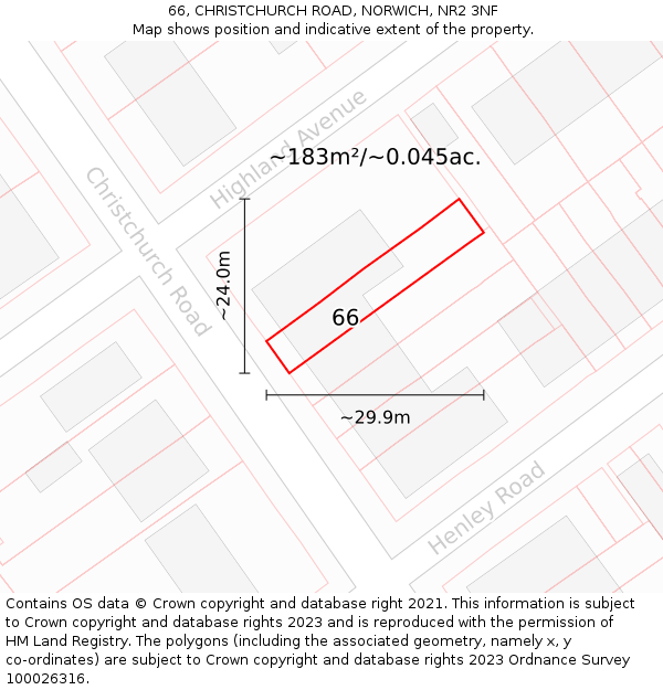 66, CHRISTCHURCH ROAD, NORWICH, NR2 3NF: Plot and title map