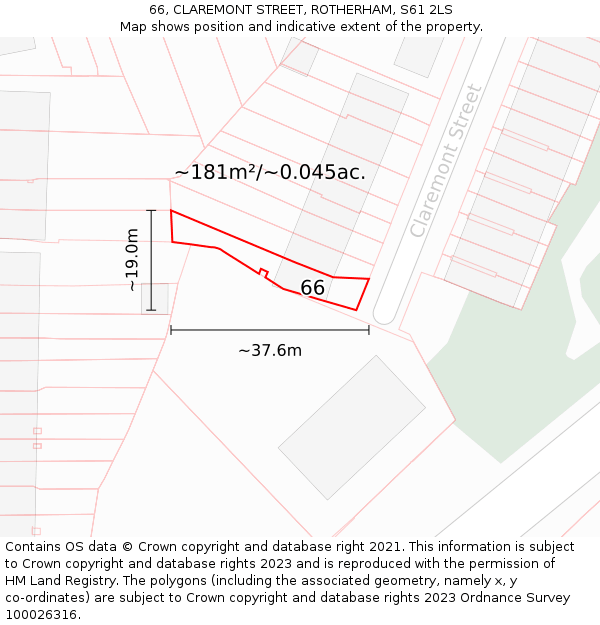 66, CLAREMONT STREET, ROTHERHAM, S61 2LS: Plot and title map