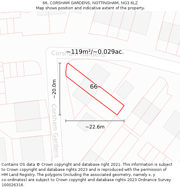 66, CORSHAM GARDENS, NOTTINGHAM, NG3 6LZ: Plot and title map