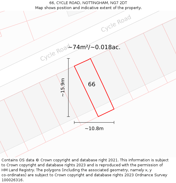 66, CYCLE ROAD, NOTTINGHAM, NG7 2DT: Plot and title map