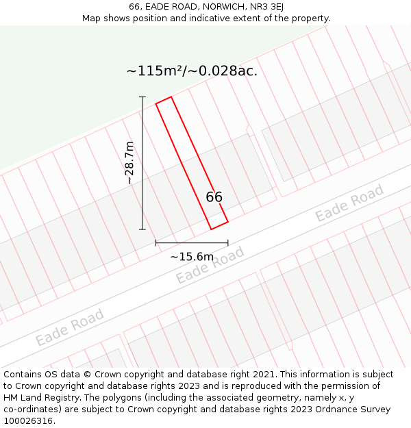 66, EADE ROAD, NORWICH, NR3 3EJ: Plot and title map