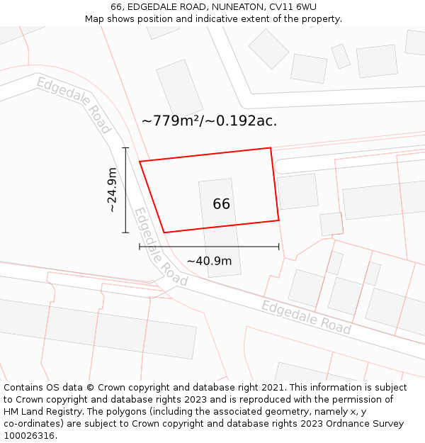 66, EDGEDALE ROAD, NUNEATON, CV11 6WU: Plot and title map