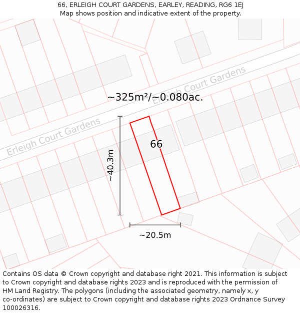 66, ERLEIGH COURT GARDENS, EARLEY, READING, RG6 1EJ: Plot and title map