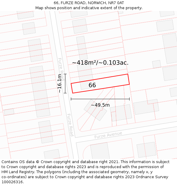 66, FURZE ROAD, NORWICH, NR7 0AT: Plot and title map