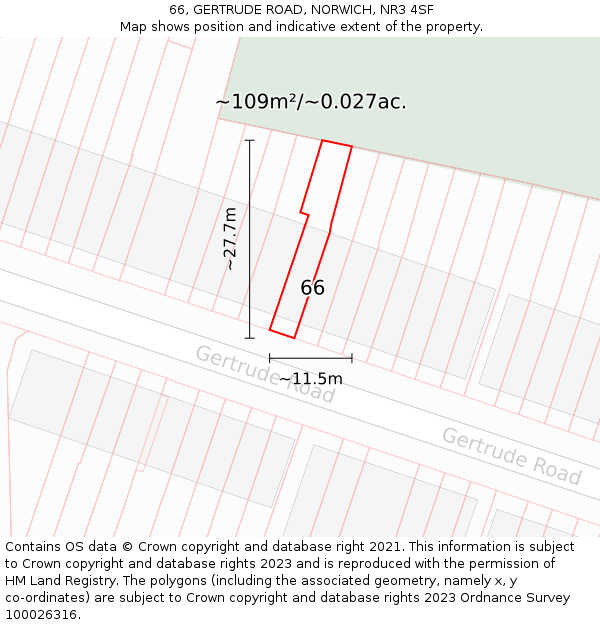 66, GERTRUDE ROAD, NORWICH, NR3 4SF: Plot and title map