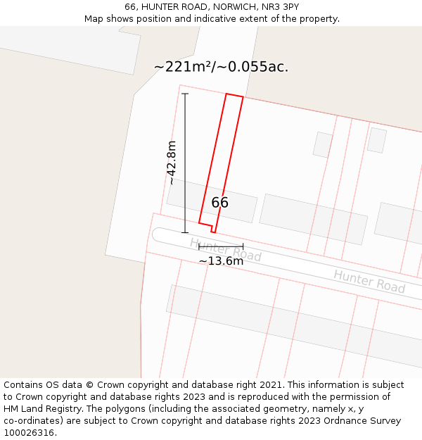 66, HUNTER ROAD, NORWICH, NR3 3PY: Plot and title map