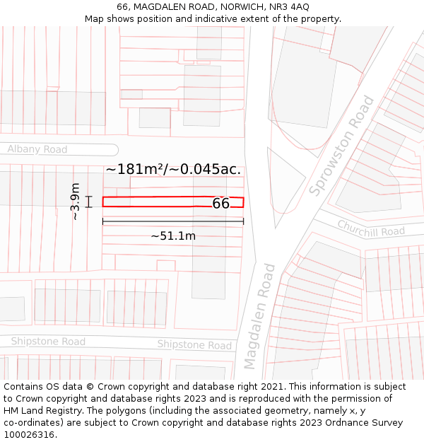 66, MAGDALEN ROAD, NORWICH, NR3 4AQ: Plot and title map