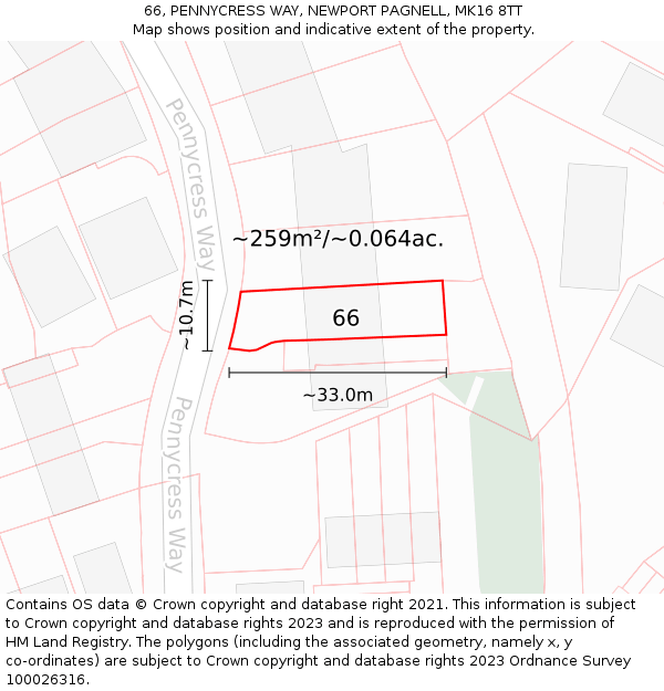 66, PENNYCRESS WAY, NEWPORT PAGNELL, MK16 8TT: Plot and title map