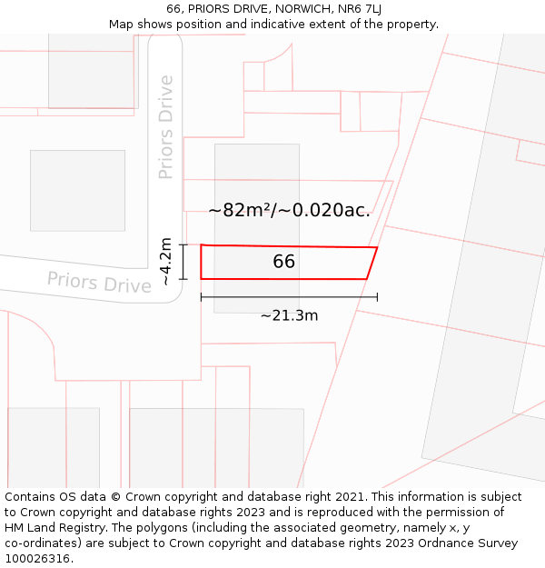 66, PRIORS DRIVE, NORWICH, NR6 7LJ: Plot and title map
