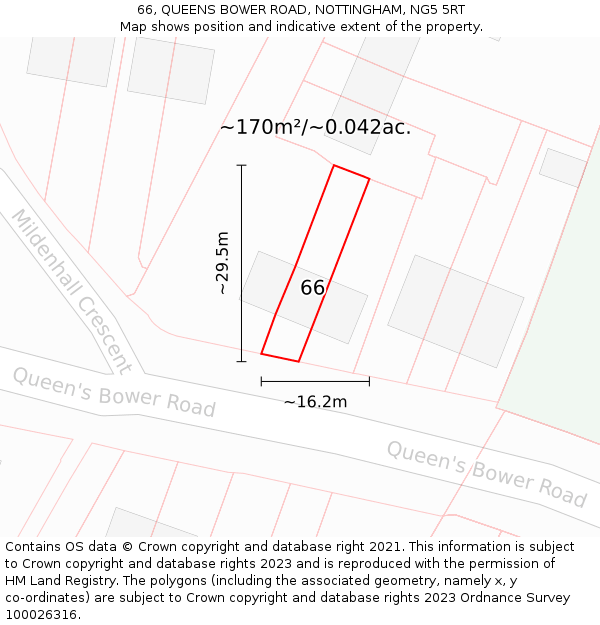 66, QUEENS BOWER ROAD, NOTTINGHAM, NG5 5RT: Plot and title map