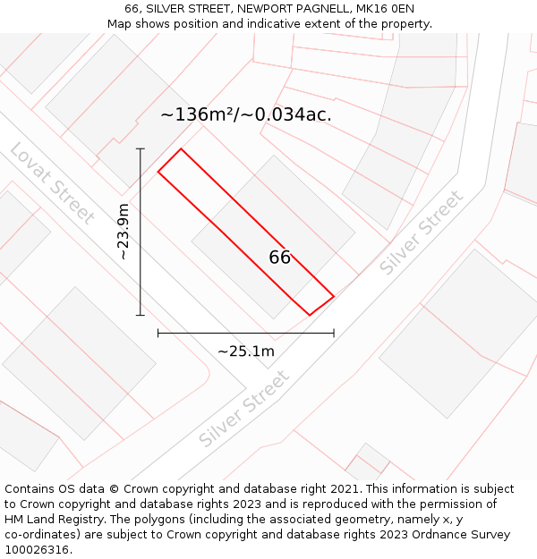 66, SILVER STREET, NEWPORT PAGNELL, MK16 0EN: Plot and title map