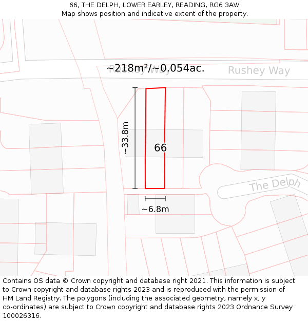 66, THE DELPH, LOWER EARLEY, READING, RG6 3AW: Plot and title map