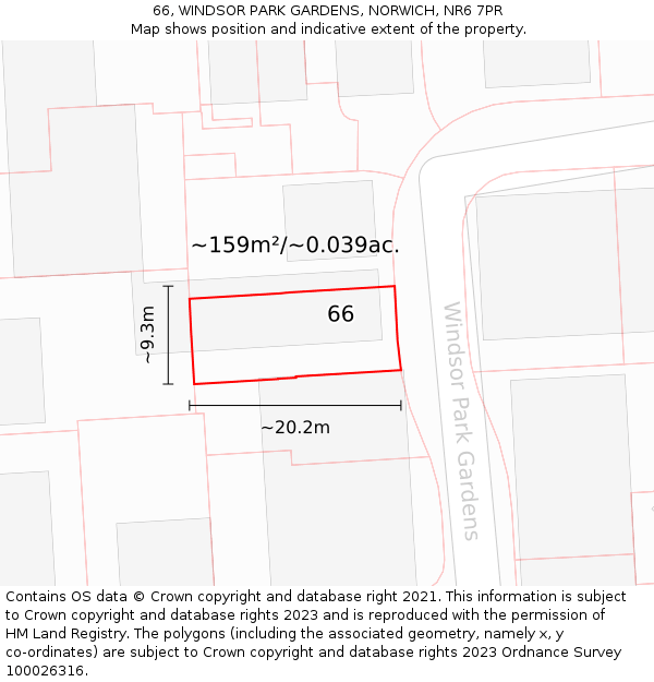 66, WINDSOR PARK GARDENS, NORWICH, NR6 7PR: Plot and title map