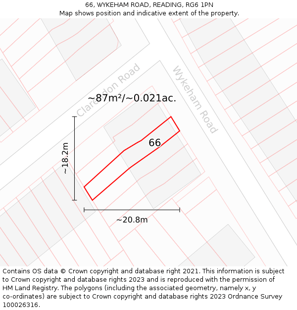 66, WYKEHAM ROAD, READING, RG6 1PN: Plot and title map