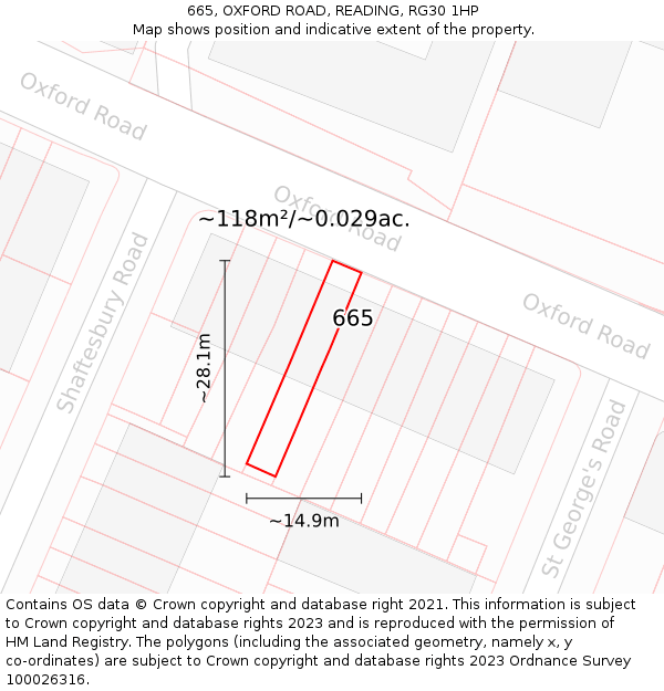 665, OXFORD ROAD, READING, RG30 1HP: Plot and title map