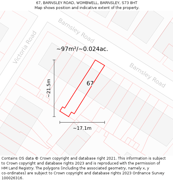 67, BARNSLEY ROAD, WOMBWELL, BARNSLEY, S73 8HT: Plot and title map