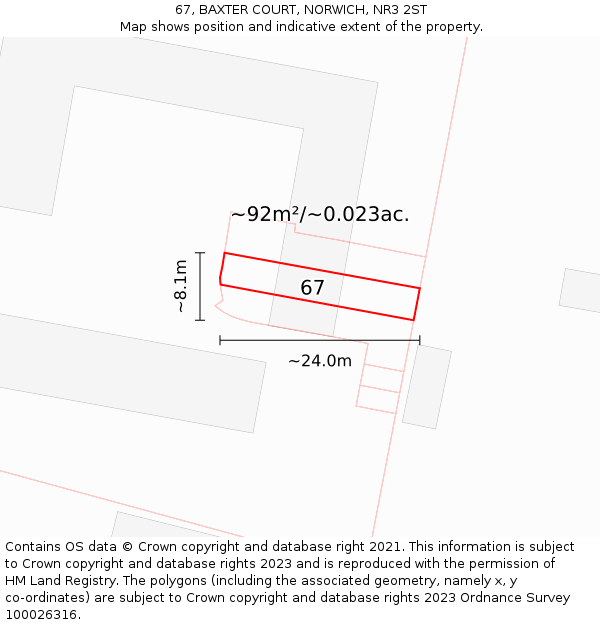 67, BAXTER COURT, NORWICH, NR3 2ST: Plot and title map