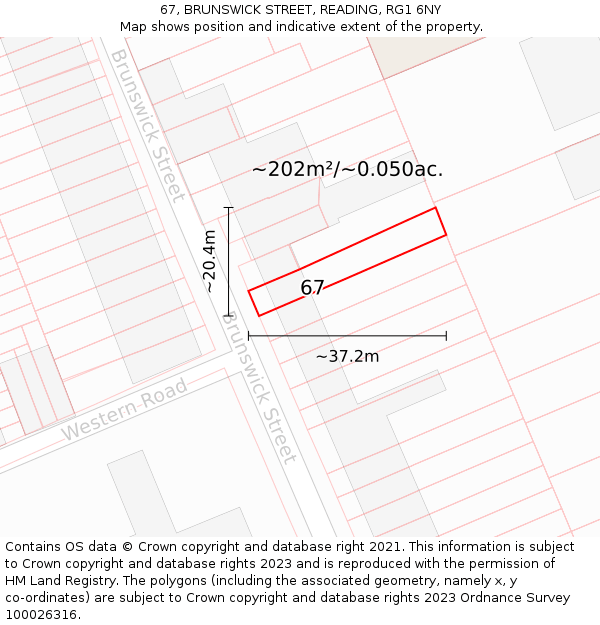 67, BRUNSWICK STREET, READING, RG1 6NY: Plot and title map