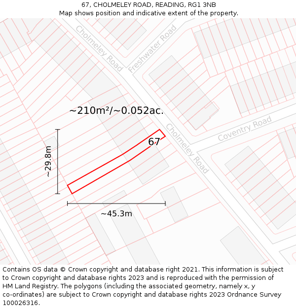 67, CHOLMELEY ROAD, READING, RG1 3NB: Plot and title map