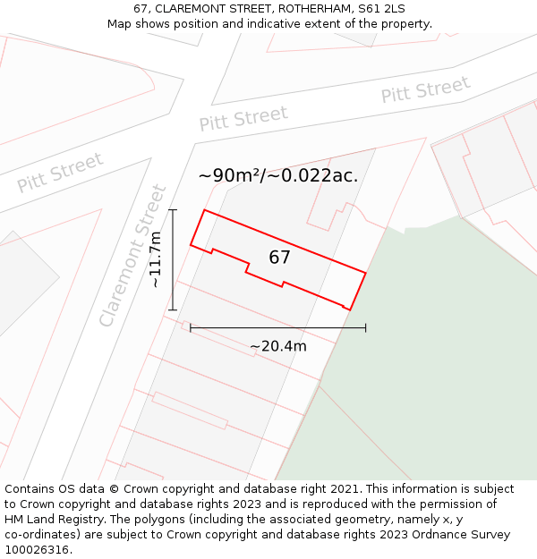 67, CLAREMONT STREET, ROTHERHAM, S61 2LS: Plot and title map