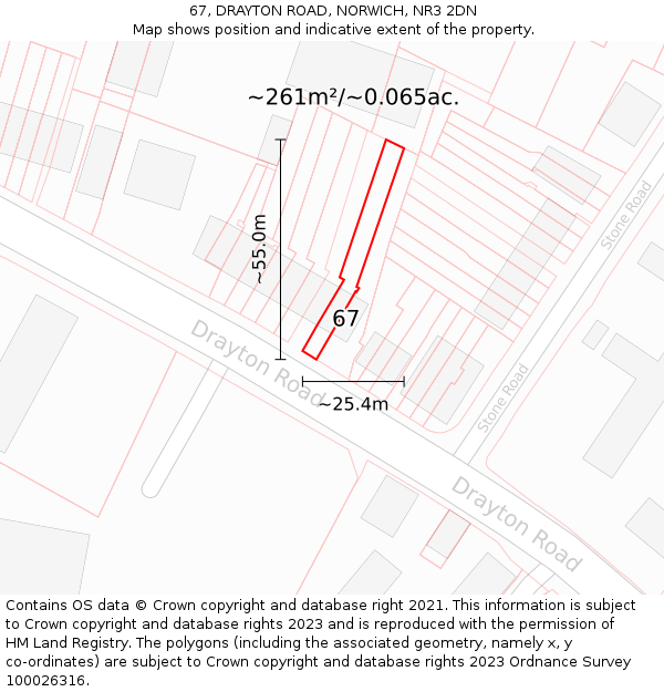 67, DRAYTON ROAD, NORWICH, NR3 2DN: Plot and title map