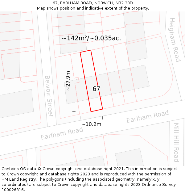67, EARLHAM ROAD, NORWICH, NR2 3RD: Plot and title map
