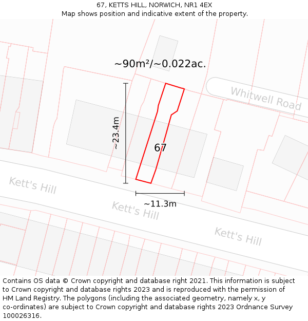 67, KETTS HILL, NORWICH, NR1 4EX: Plot and title map