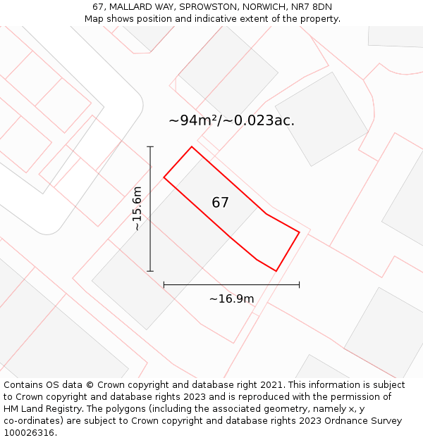67, MALLARD WAY, SPROWSTON, NORWICH, NR7 8DN: Plot and title map