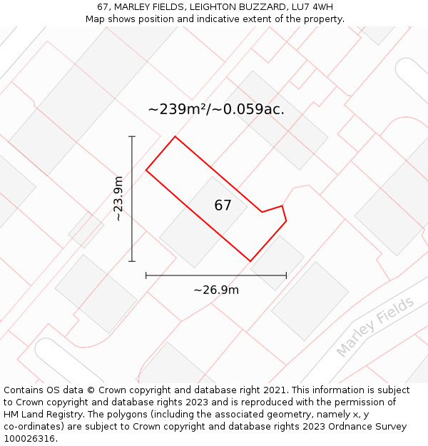 67, MARLEY FIELDS, LEIGHTON BUZZARD, LU7 4WH: Plot and title map