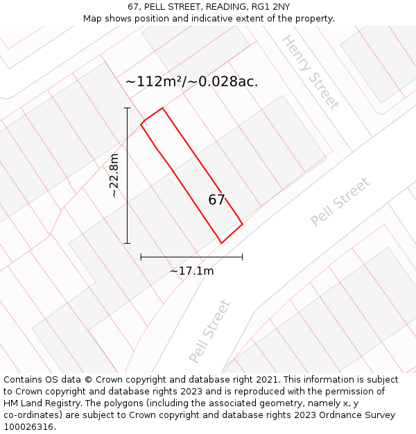 67, PELL STREET, READING, RG1 2NY: Plot and title map