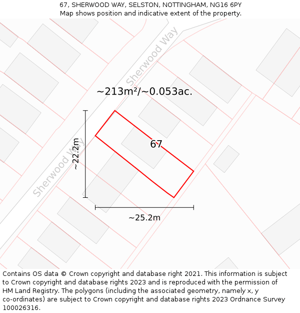67, SHERWOOD WAY, SELSTON, NOTTINGHAM, NG16 6PY: Plot and title map