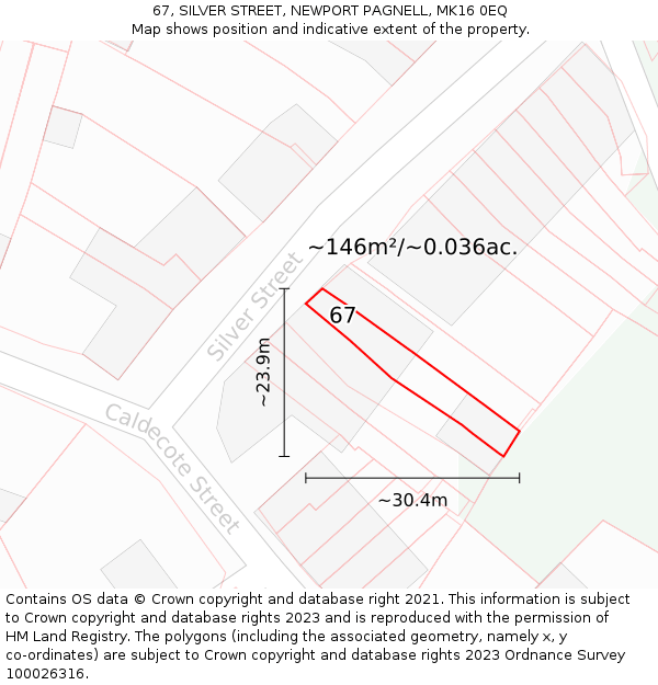 67, SILVER STREET, NEWPORT PAGNELL, MK16 0EQ: Plot and title map