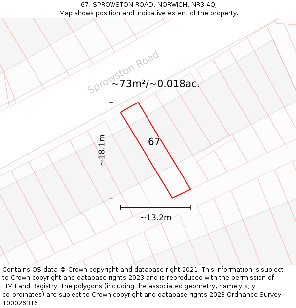 67, SPROWSTON ROAD, NORWICH, NR3 4QJ: Plot and title map