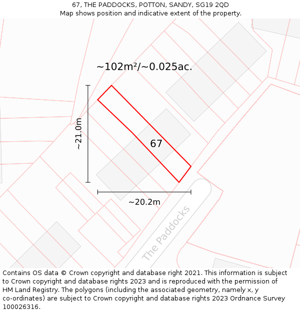 67, THE PADDOCKS, POTTON, SANDY, SG19 2QD: Plot and title map