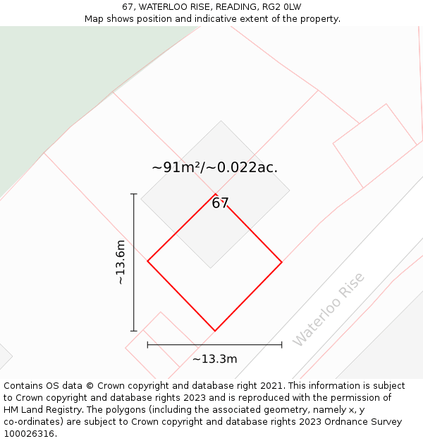 67, WATERLOO RISE, READING, RG2 0LW: Plot and title map