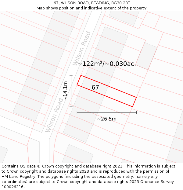 67, WILSON ROAD, READING, RG30 2RT: Plot and title map